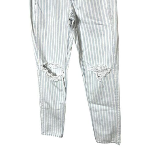 American Eagle Tomgirl Jeans Size 4 Long Button Fly Blue White Striped - Picture 3 of 10